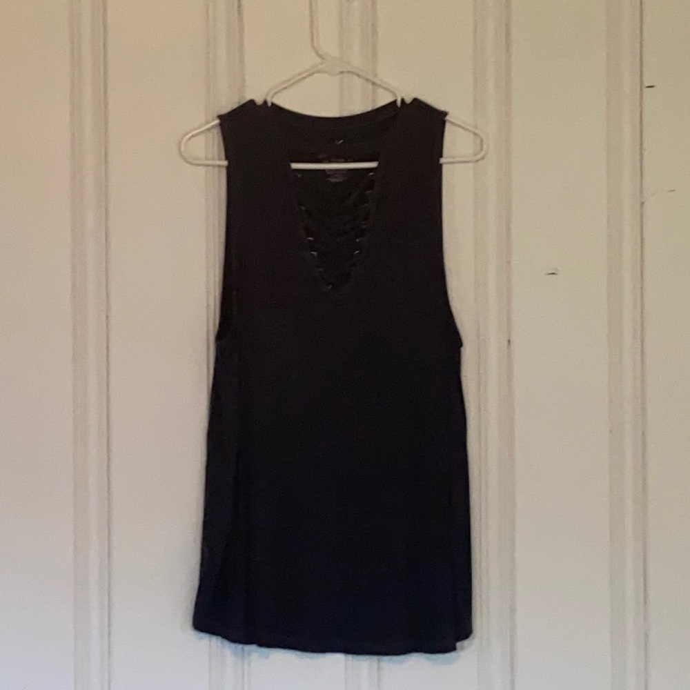 Dark Gray AEO Soft&Sexy Tank w/ crisscross front